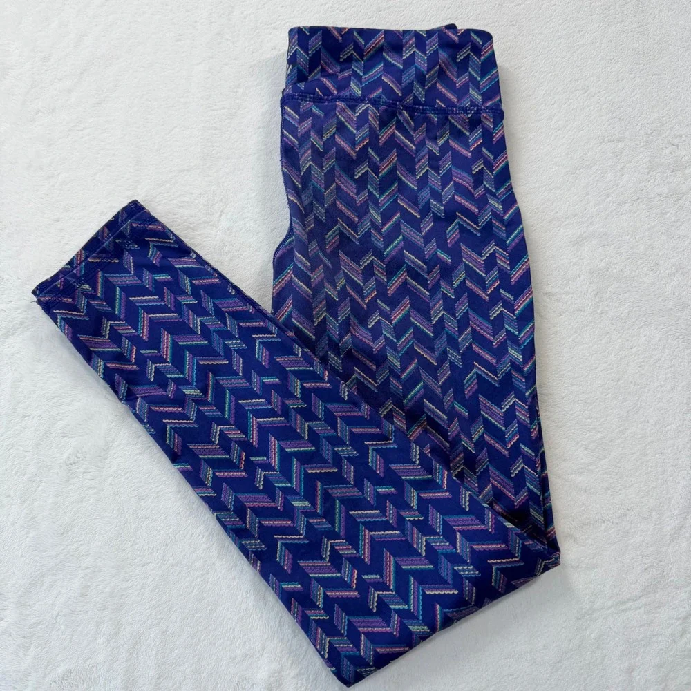 Old Navy Active Leggings Girls L‎ 10-12 Purple Chevron Go-Dry Good Condition